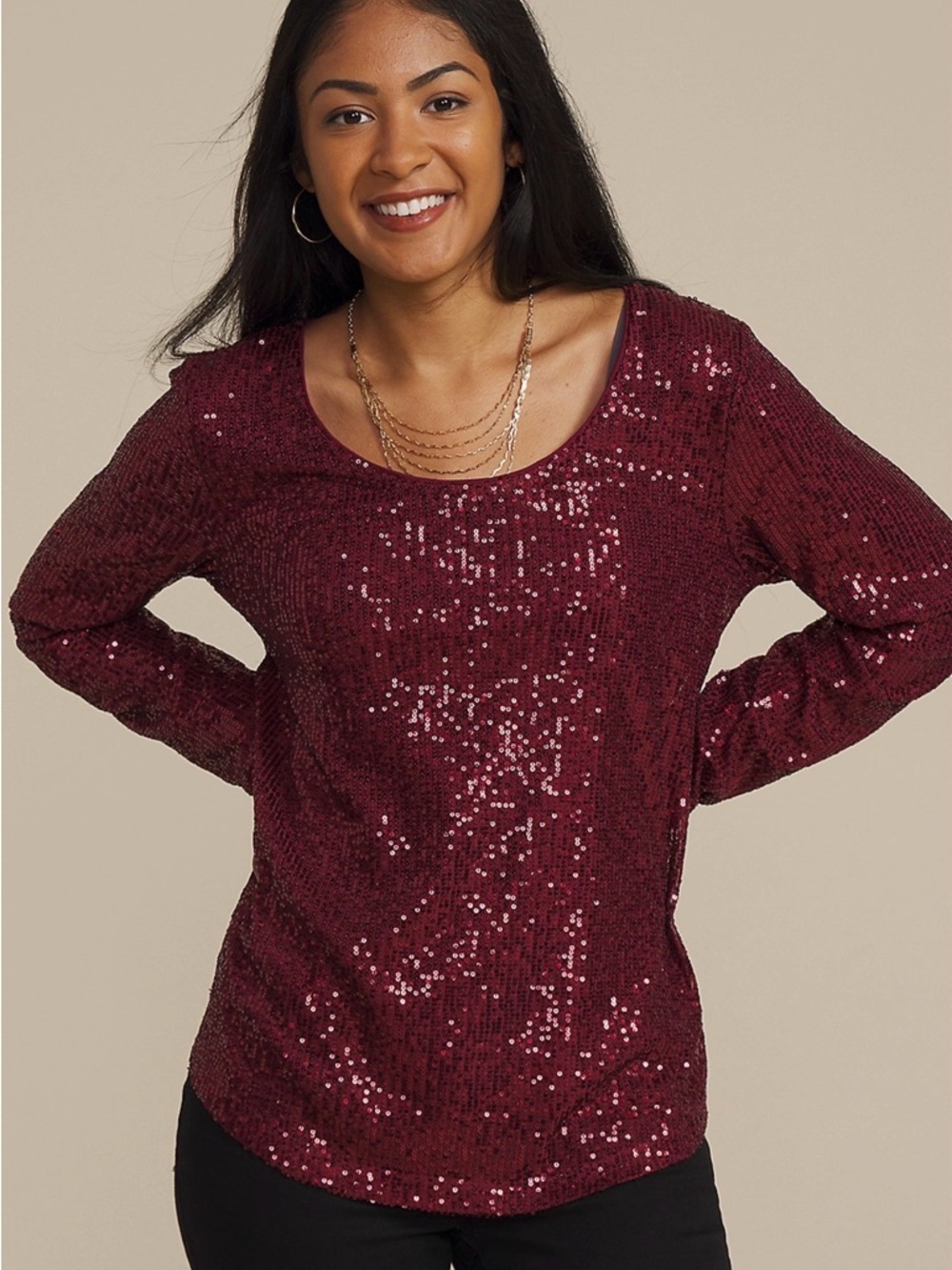 Maurices Studio Y XL Sequin Scoop Neck long sleeve top